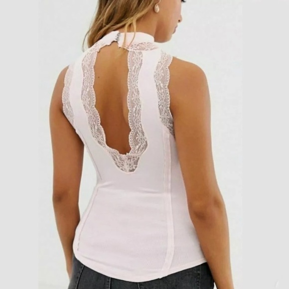 NEW Free People Dale Lace Cutout Mock Neck Tank - Picture 2 of 10